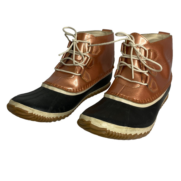 Women's 12 Sorel Out N About Rose Gold All Weather Lace Up Boots - Picture 1 of 9